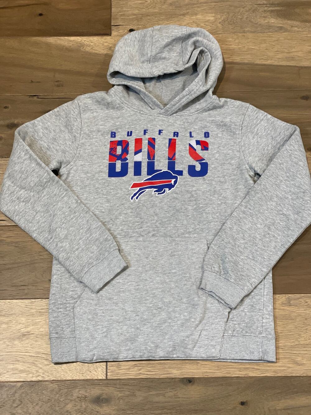 NFL Team Apparel Hoodie Size L Youth Gray Bills Logo Embroidered Kangaroo Pocket